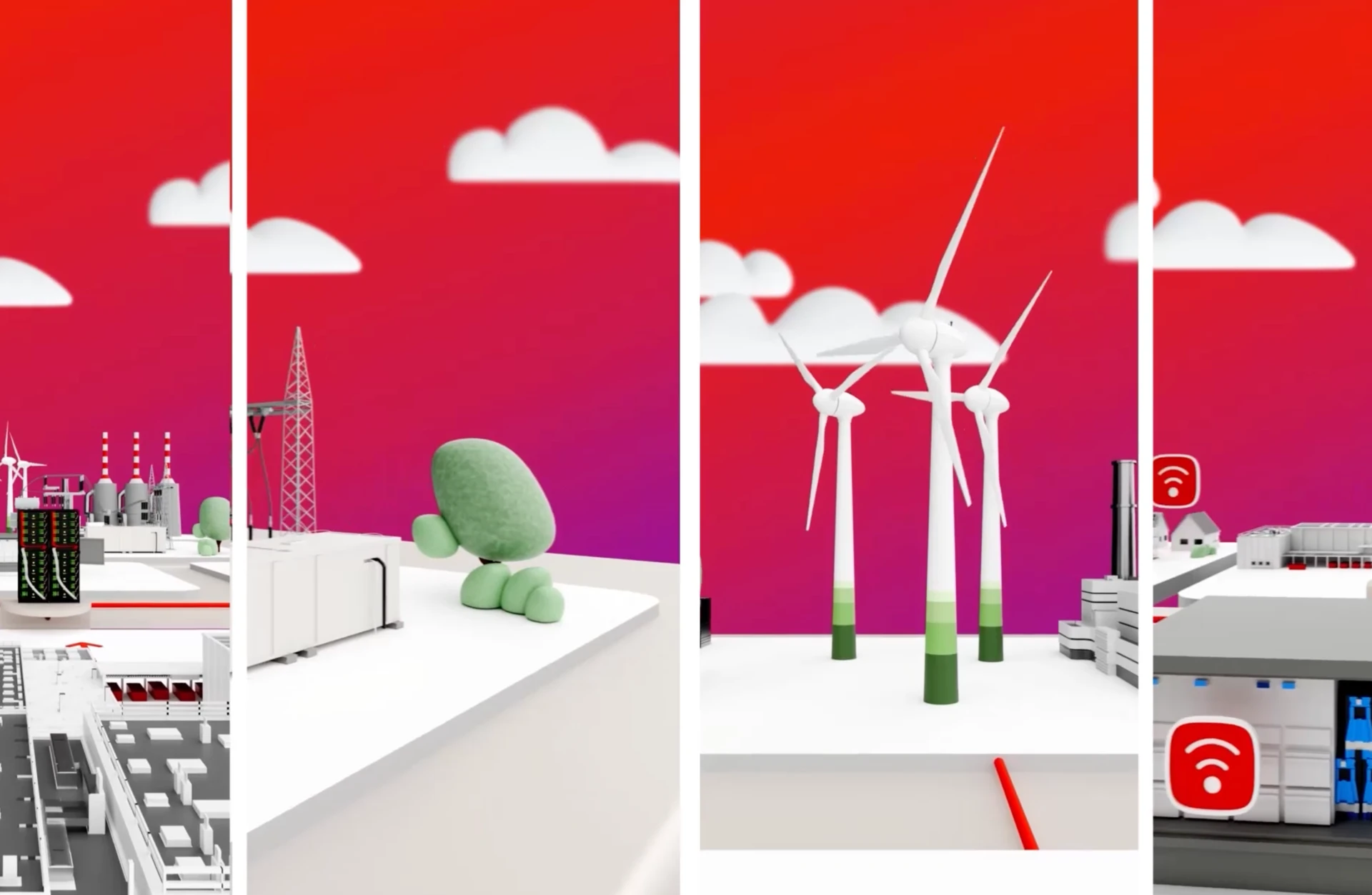 E.ON LED Dot e-world Messe Bogen mit 3D Animationen, Layout Raster Grid aus vier Videos