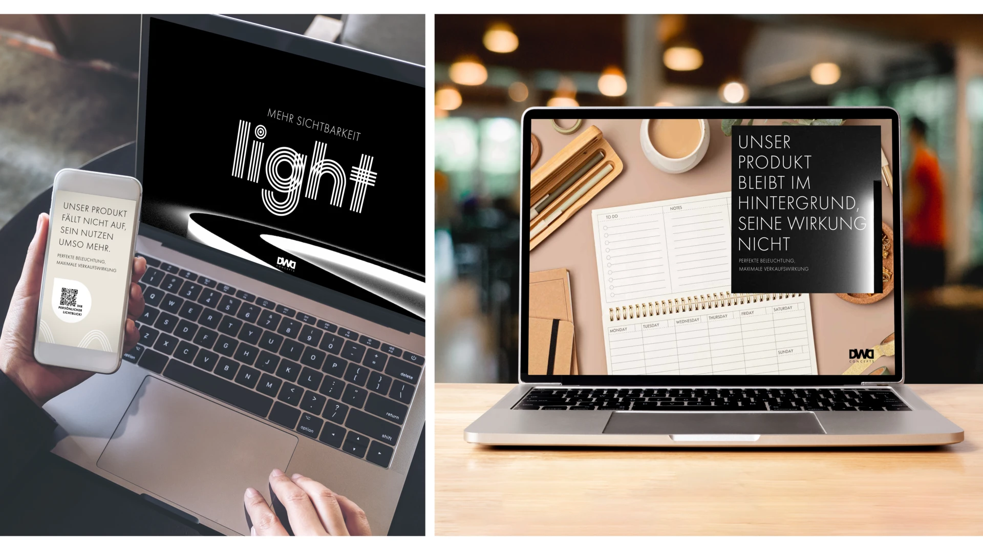 DWD Mockups: CTA auf iPhone und Website auf Laptop
