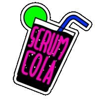 Sticker scrum cola, Glas mit Schriftzug Scrum gefüllt mit Cola 