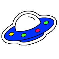 Sticker "Digitale Kommunikation ohne Limit", schwebendes Ufo mit blinkenden Lichtern