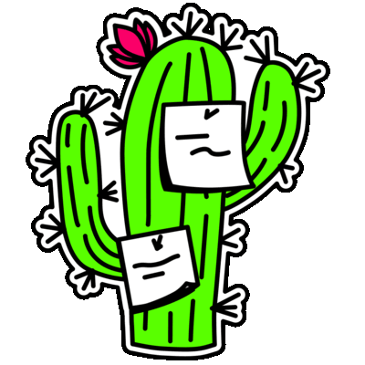 Sticker Ideation, an einem Kaktus hängende Post-it Zettel