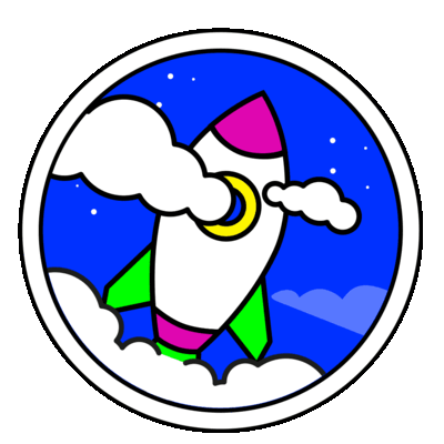 Sticker "Digitale Kommunikation ohne Limit", Rakete fliegt durch Wolken