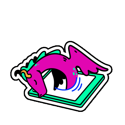 Sticker "Von der Skizze zur digitalen Realität", Fabelwesen Drache springt aus Grafiktablet